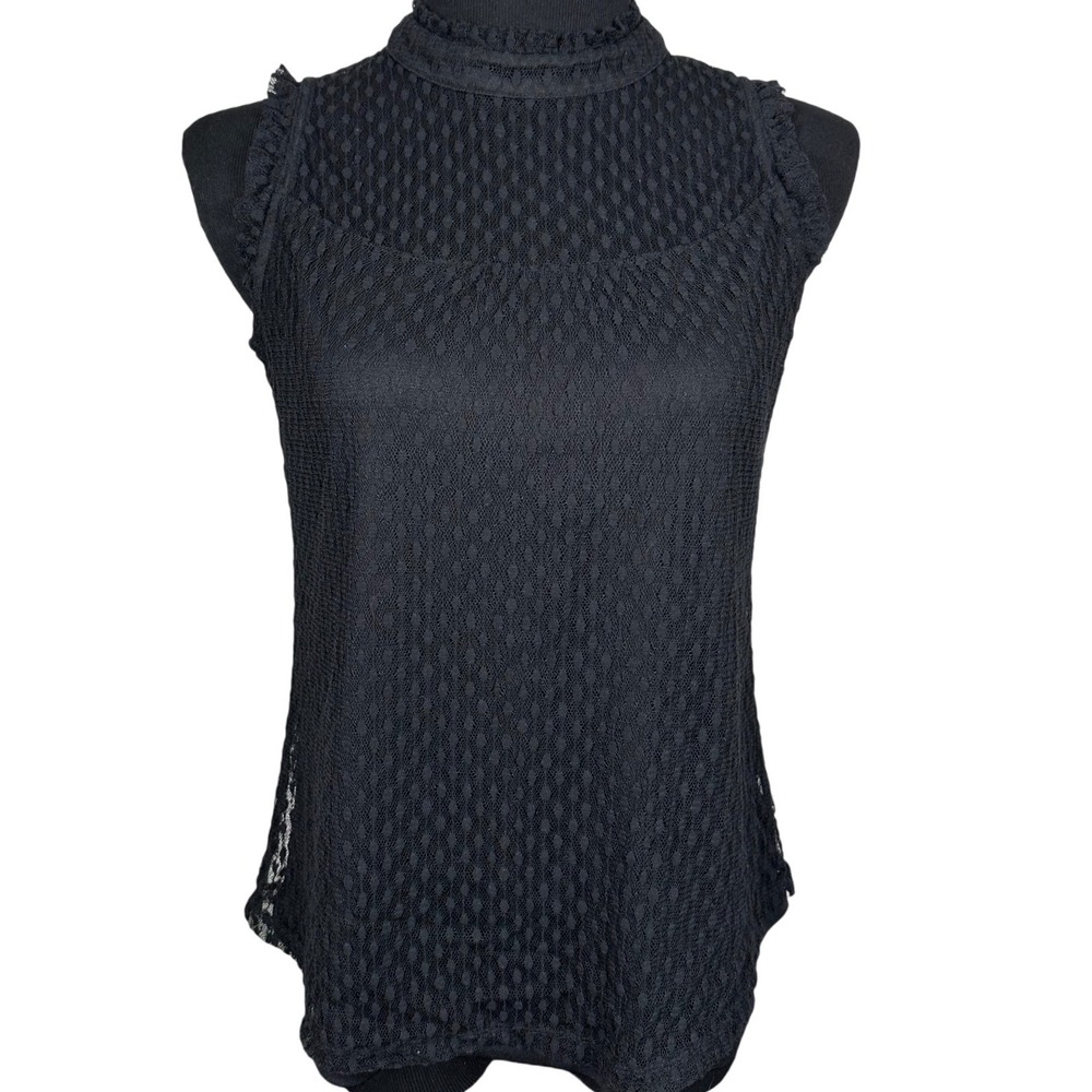 Lace‎ Mock Neck Top Womens M/L Black Sheer Gothic Victorian Whimsigoth Fairycore